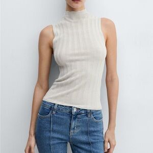 Mango Cream Ribbed Mock Neck Tank Top